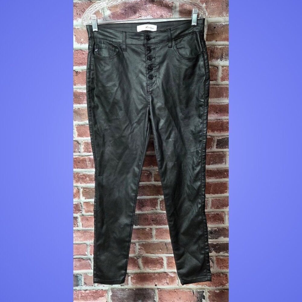 Kancan Black Faux Leather Skinny Pants 13/30‎ High Rise Button Fly Stretch